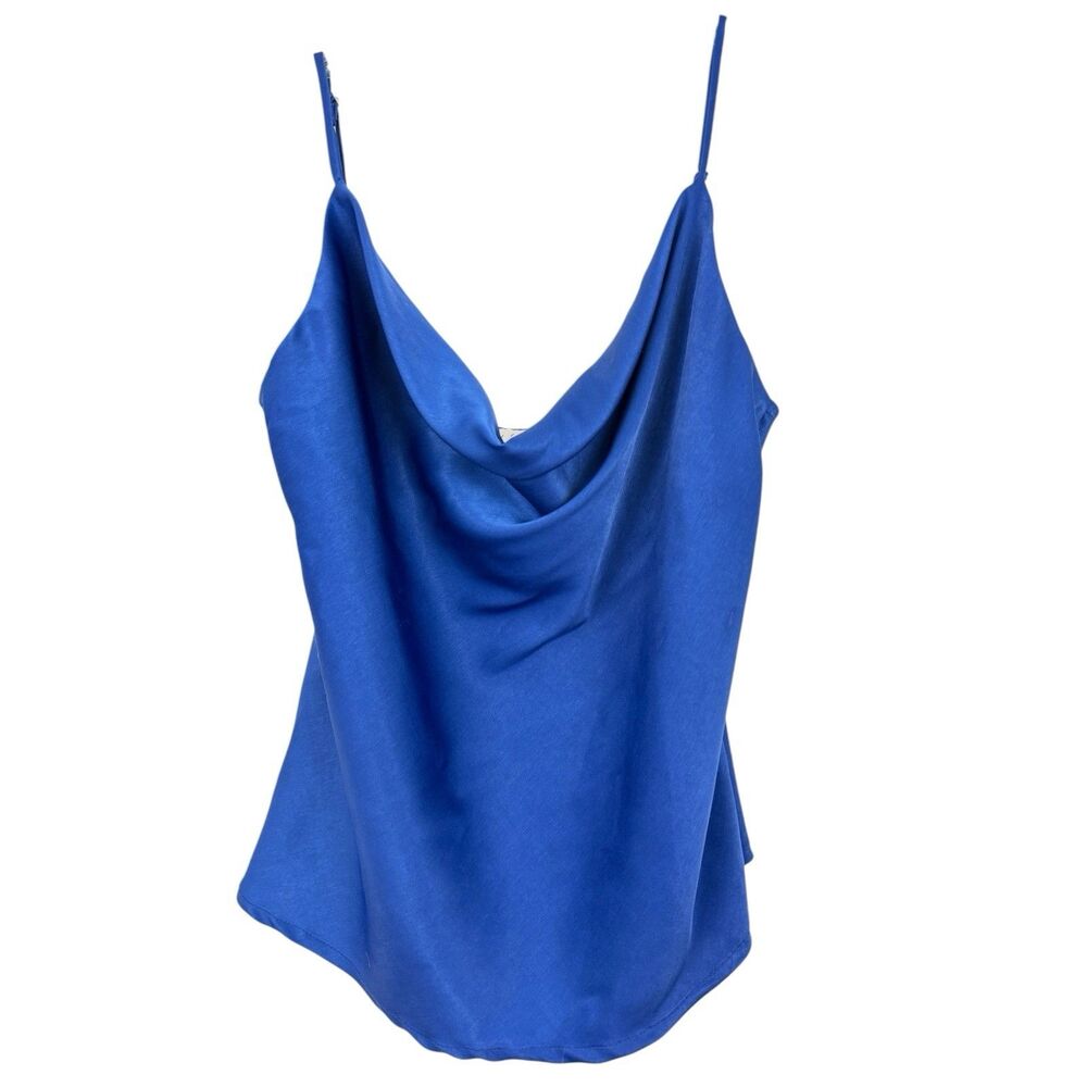 L'Academie Cami Top Sz XS Bright Blue Cowl Drape Neck Camisole Spaghetti Straps